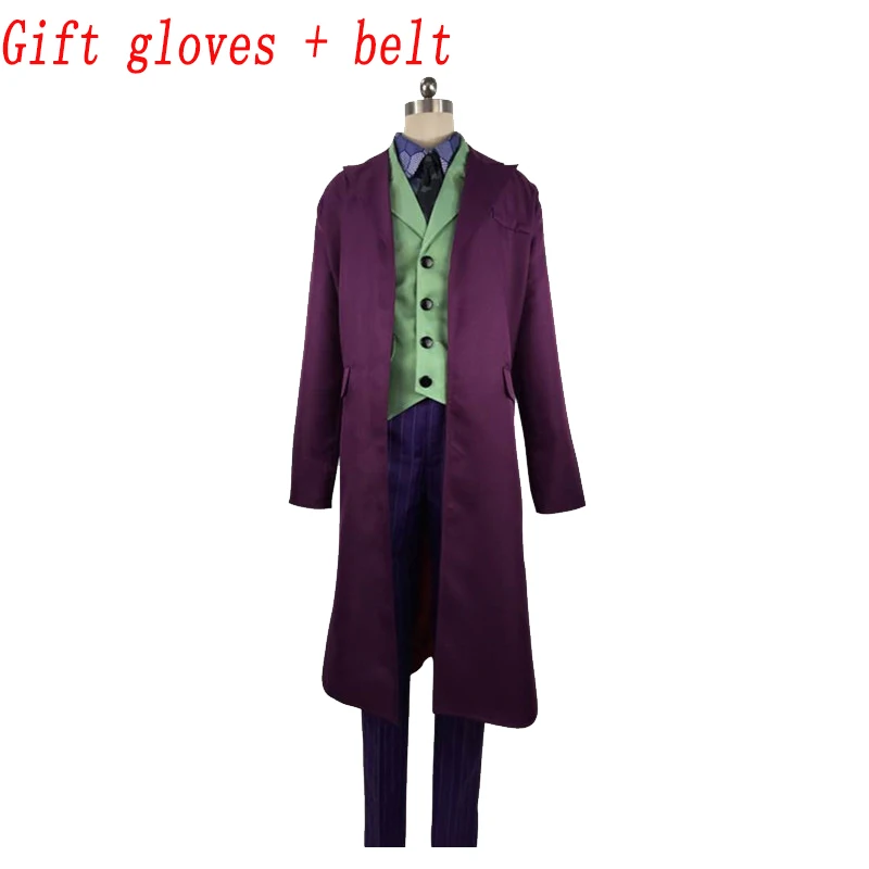 Темный рыцарь Джокер Хит Леджер косплей костюм костюмы на Хэллоуин эмульсия полный лицо маска фиолетовый плащ полный комплект - Цвет: Full set