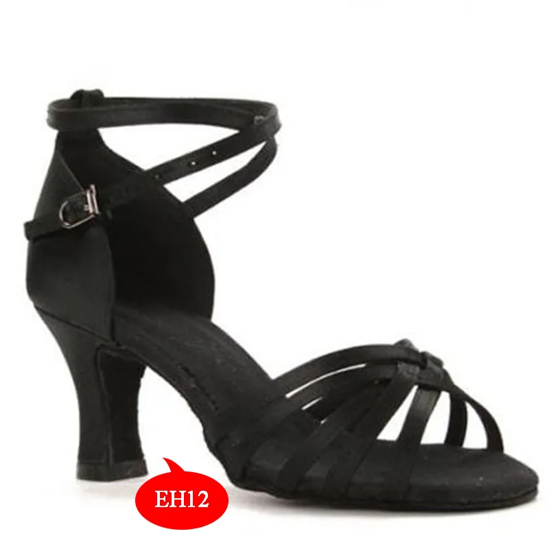 BD/женская танцевальная обувь; коллекция 211 года; цвет темно-коричневый, черный; атласная Женская обувь для латинских танцев; женские сандалии; профессиональная танцевальная обувь; самба румба Сальса - Цвет: EH 12 Heel  Black