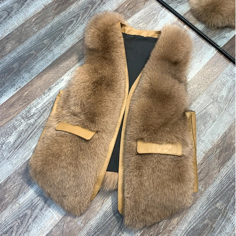 Женский меховой жилет с натуральным лисьим мехом ZDFURS * Длинный Меховой зима