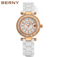 

Berny Ladies Quartz Watch Golden Calendar Sapphire Glass Ceramic Strap Diamond Luxury Business Style Waterproof Gift Reloj Hombr