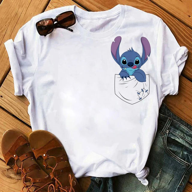 Kawaii Disney Cartoon Stitch T Shirt Men/Women Ohana Lilo Stitch Graphic Tees  Anime Summer Tops Harajuku T-shirt Female 61917