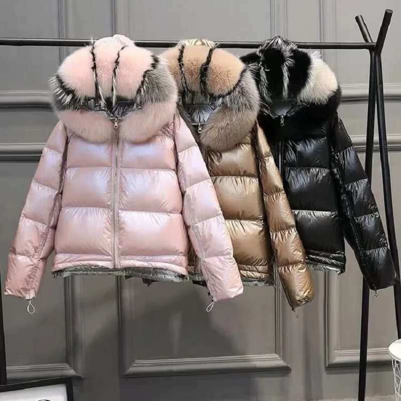 

winter women down jacket short length jacket thick warm outerwear white duck down hat with fur collar students down jacket