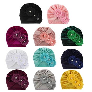 

Children's Gold Velvet Hat Solid Color Sun Flower Headgear Head Accessories Beanis Baby Girls Gifts Products Caps Headwear