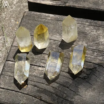 

5Pcs/Lot Natural Citrines Quartz Hexagonal Wand Point Reiki Mineral Jewelry Quartz Crystal Column Healing Point Jewelry DIY