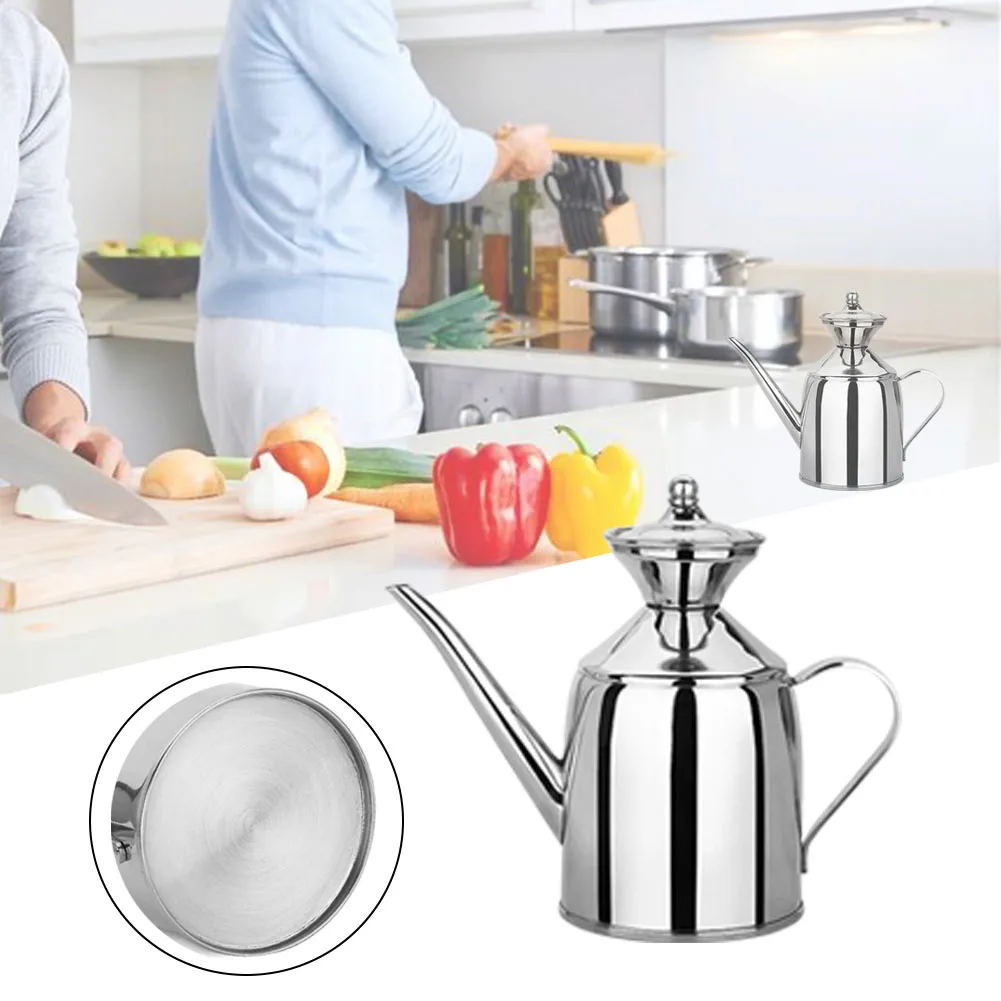 Long Spout Dustproof Durable Restaurant Large Capacity Stainless Steel Countertop With Handle Leak Proof Oil Bottle Food Jar