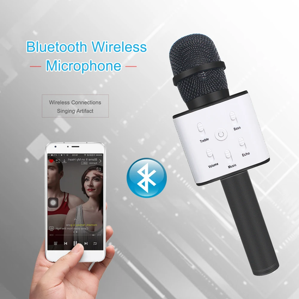 Q7 Bluetooth микрофон беспроводной Смартфон ручной с двумя динамиками домашний КТВ