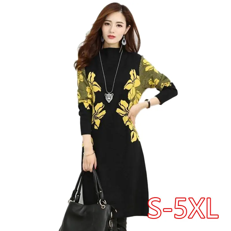 2022 Autumn Winter Dress Women Vintage Printed Dress Thick Long Sleeve Female Casual Loose Midi