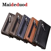 Мужской кожаный металлический кошелек Анти Rfid id держатель для карт Чехол Мужской кошелек для монет женский мини карбоновый кредитный держатель для карт на молнии