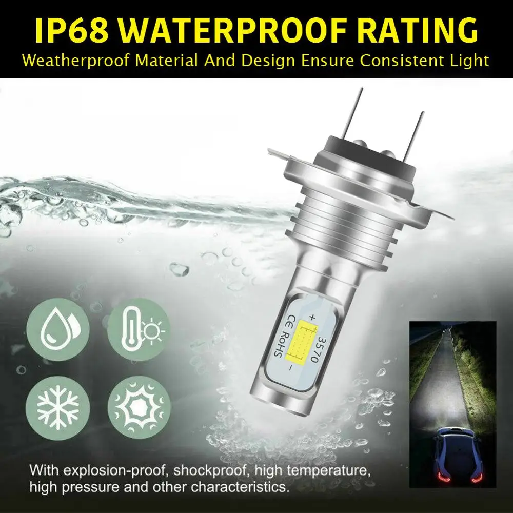 2Pcs H7 LED Headlight Kit 80W 10000LM Hi Or Lo Beam Bulbs 6000K White IP 68 Waterproof Canbus Led Headlight Car Accessories