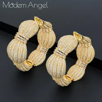 

ModemAngel Luxury Ear Candy Statement Big Hoop Earrings For Women Wedding Cubic Zircon CZ DUBAI Bridal Round Circle Hoop Earring