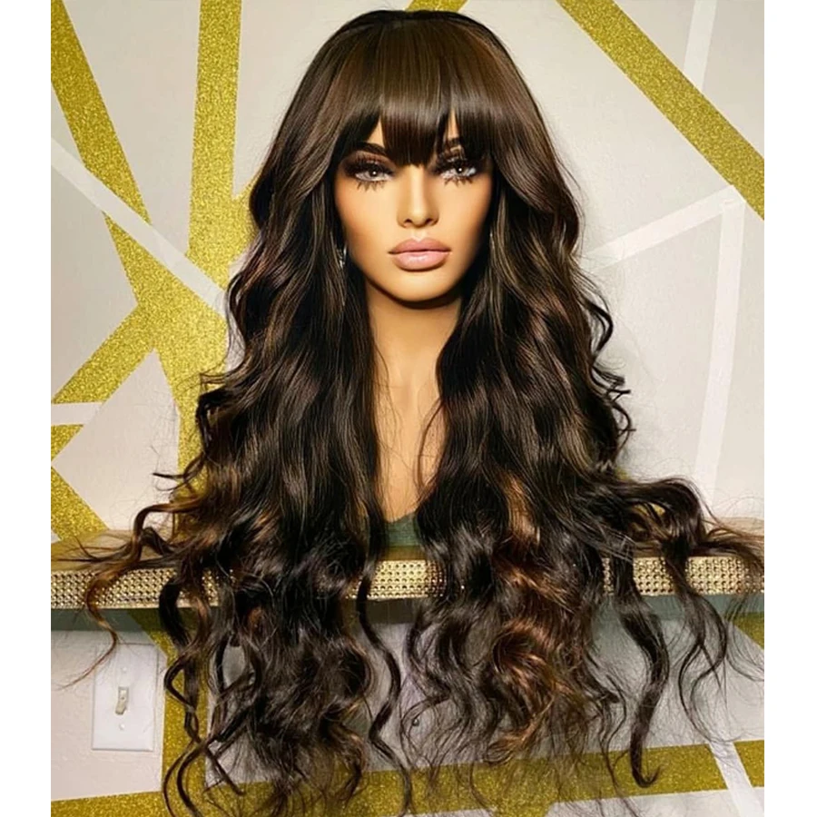 Silk Base Highlights Body Wave Human Hair Wigs with Bangs 360  Frontal Brazilian Remy Hair Blonde 13X6 Lace Front Wig Fringe Wig