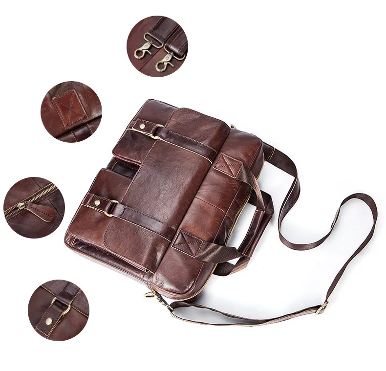 New Luxury Cow Genuine Leather Business Men's Briefcase Male Briefcase Shoulder Bag Men Messenger Bag Vintage Tote Computer Bag