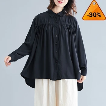 

Black Tassels Women Split Big Size Blouse New Lapel Long Sleeve Loose Fit Shirt Fashion Tide Spring Autumn 2020
