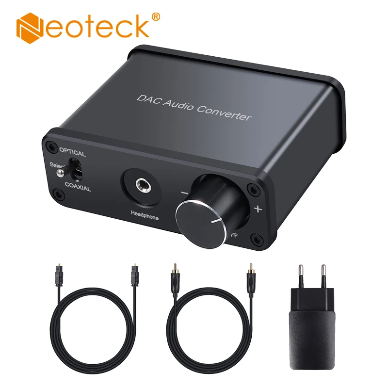 Neoteck Digital to Analog Audio Converter Adapter 192kHz DAC Support Volume Adjustment With Headphone Amplifier EU power Adapter