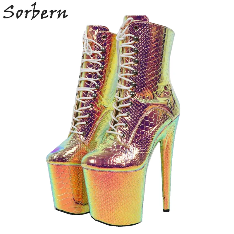 

Sorbern Vintage Brown Ankle Boots For Women 20Cm Extreme High Heels Platform Shoes Heeled Boots Custom Wide Ankle Booties