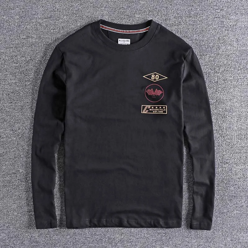 

2019 autumn and spring Simple Colour-Colouring and Antique Printed Cotton Comfortable Round-collar Bottom Shirt Former Single Men's Long Sleeve T-shirt high quality tops wholesale