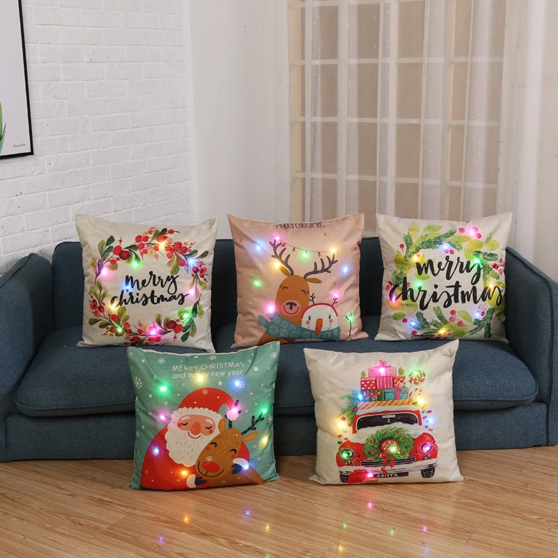 

LED Christmas pillow slip Cartoon Plants Creative Printing Luminous Cushion Home Table And Chair Decorative Pillows