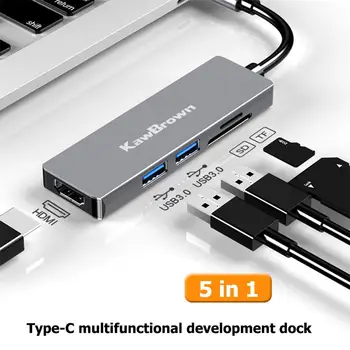 

KawBrown 5 in 1 Adapter Cable USB C Hub to HDMI 4K Converter Cable USB 3.0 SD Card TF Card Adapter for Mac book Pro