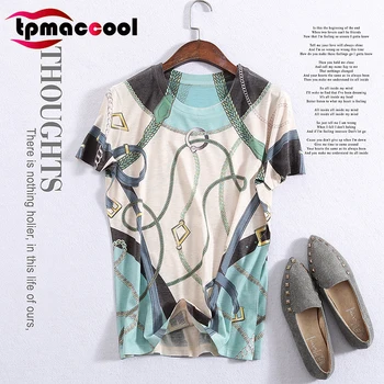 

Tpmaccool luxury designer 2020 Summer vinatge print round Neck Short-Sleeved T-shirt Women's round Neck Pullover Tops tshirt