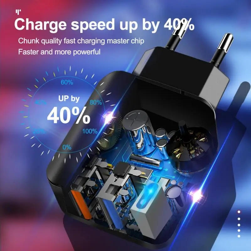 USB Charger 28W Fast Charging 18W Quick Charge 3.0 LED Display EU Wall Adapter For Iphone 11 Samsung A50 Xiaomi Redmi New