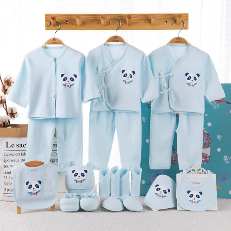 Одежда для новорожденных Костюм 18 шт./компл. младенческой Костюмы комплекты с мультипликационным принтом «панда», подарок на день рождения Одежда для маленьких детей; Размеры 0-3 месяца - Цвет: YKQ008B