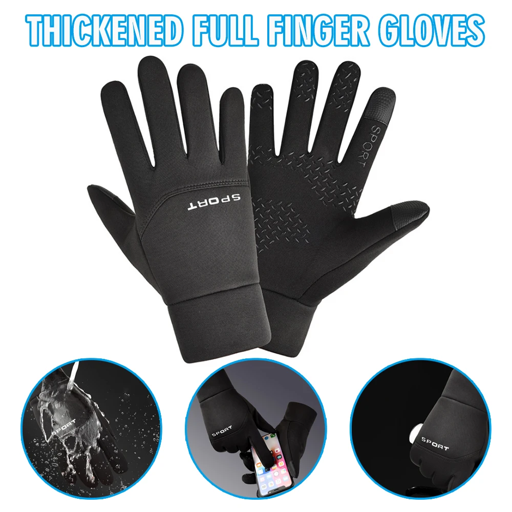 1Pair Winter Unisex Breathable Biking Ridding Gloves Cold-Resistant Thick All Finger Mittens Waterproof Non-slip Outdoor Warming