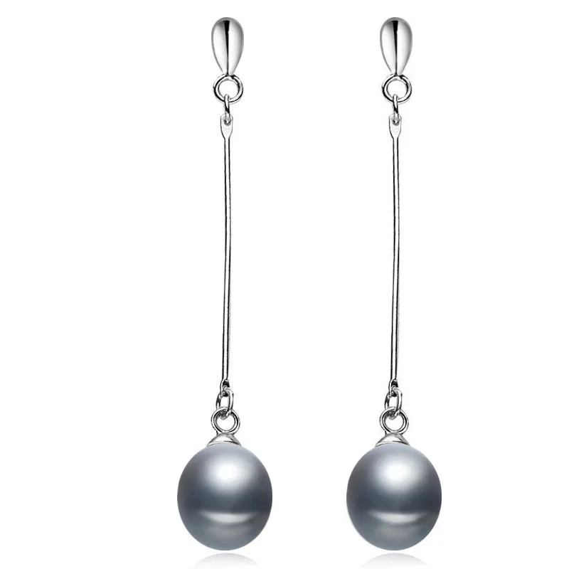 Real 925 sterling silver earrings freshwater long pearl earrings for women,natural pearl earring drop girlfriend best gift white - Цвет камня: grey pearl earring