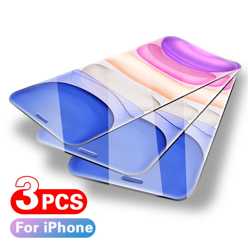 

3PCS Full Cover Glass on The For iPhone 11 Pro X XS Max XR Tempered Glass For iPhone 7 8 6 6s Plus 5 5S SE Screen Protector Film