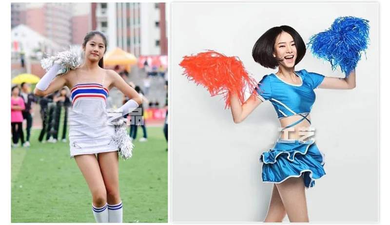 2 Pieces Plastic Cheerleader Pom Ppom Girl Cheer Refueling Props Cheerleading Pompon Pompoms NonFading plastic hand flowers