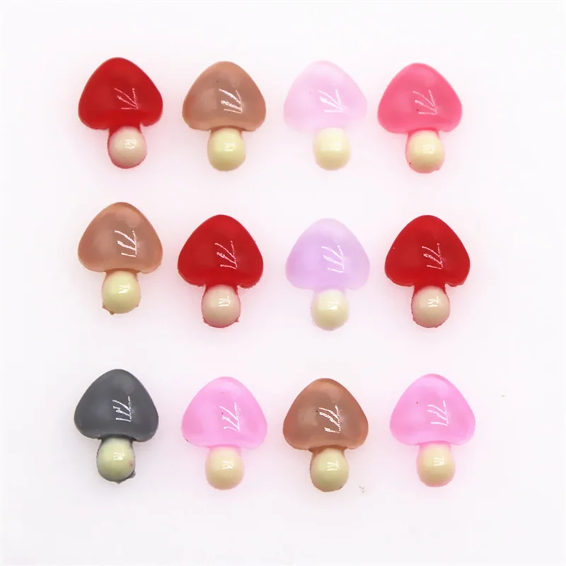 

100pcs Jelly Mushroom Resin Nail Art Decorations For Nails Glitter Scrapbook Embellishments Accessories 9x12mm