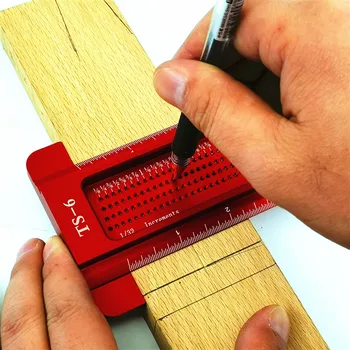 

TS-6 High-precision Scale Ruler T-type Hole Ruler Aluminum Woodworking Scribing Mark Line Gauge Carpenter Measuring Tool