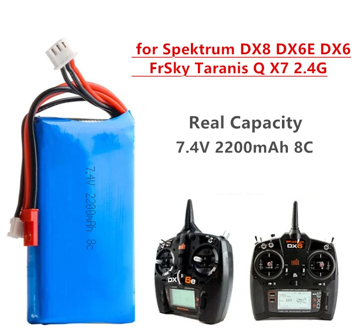 7.4V 2200Mah Lipo Batteria Per Frsky Taranis Q X7 Dx6E Dx6 Trasmettitore Spektrum Dx8 Rc Pezzo Di Ricambio 2S Batteria Ricaricabile 3Pcs