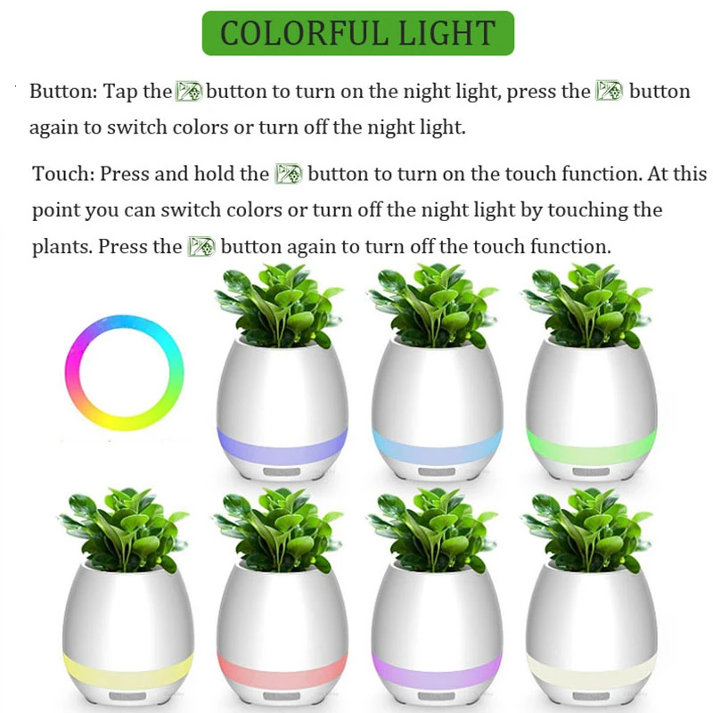 Bluetooth Audio Smart Flower Pot Touch Plant Music Potted LED Lights Plastic Vase Home Decoration Accessories Children's Toys