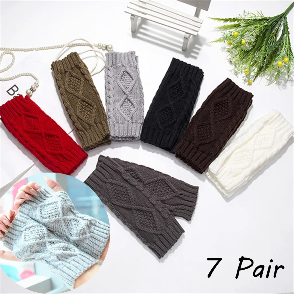 Женские модные вязаные рукава без пальцев зимние перчатки мягкие тёплые перчатки