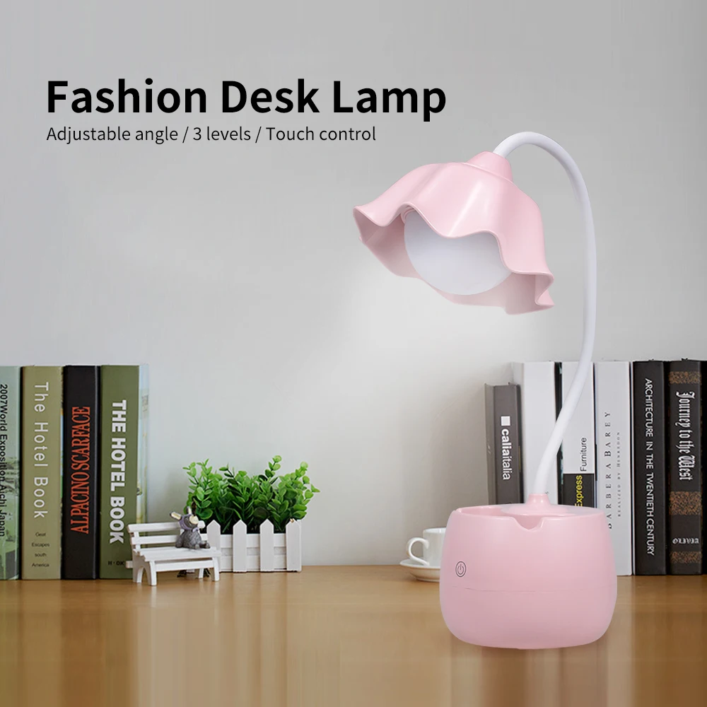 USB светодиодный настольный светильник для глаз, забота, книжный свет, 3 уровня яркости, сенсорный контроль, Офисная лампа с подставкой для телефона и контейнера для ручек