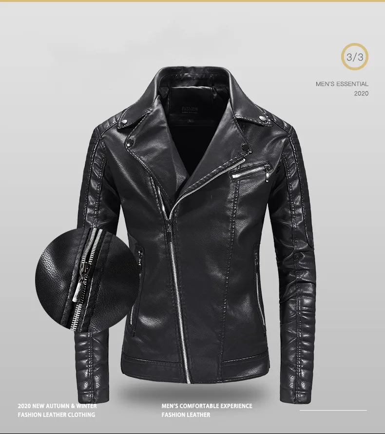 leather bomber Male Fashion Trends Lapel Thick New Men's Leather Jackets/ Autumn Casual Motorcycle PU Jacket Biker Leather Coats Clothing 2021 best leather jackets for men