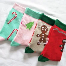 С изображениями героев мультфильмов, Рождественская тематика, носки серии Рождественское дерево и пряничным человечком на осень-зиму женские хлопковые носки с милыми забавными kawaii Повседневная Удобная обувь