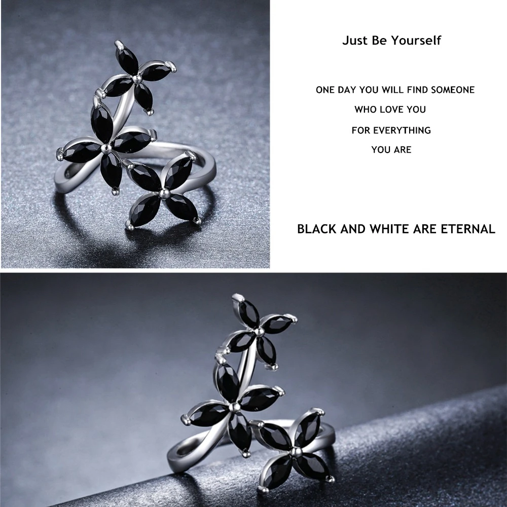 SODROV 925 стерлингового серебра ювелирные кольца для женщин Черный шпинель цветок палец кольцо из серебра 925 пробы ювелирные изделия G069