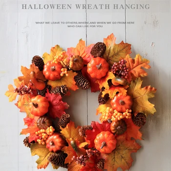 

Autumn wreath 40cm Halloween Wreath Pumpkin Berry Decoration Maple Garland Rattan Artificial Fall Wreath Front Door Home Decor
