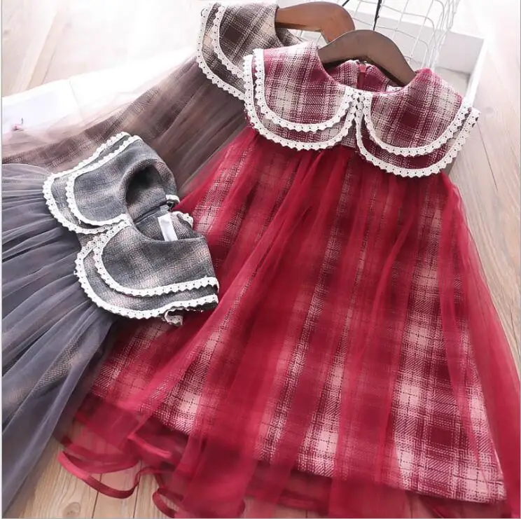 

baby girl dress 2019 fall kids party dress cotton lace tulle girl plaid dresses sweet children dresses
