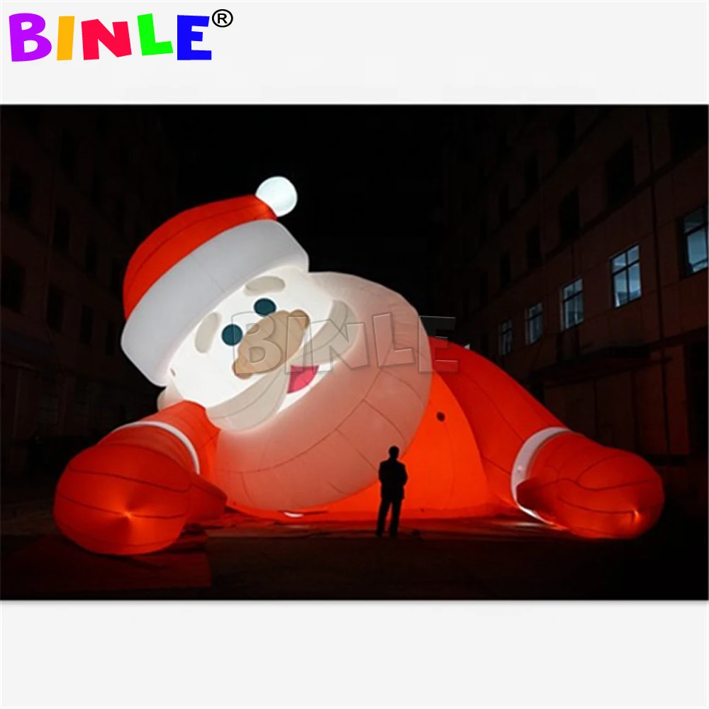 12ft Giant Lying Commercial Inflatable Santa Claus With Led Lights Lovely Father Christmas For Outdoor Decorations drop shipping pvc inflatable flamingo pool drink cup holder halloween outdoor decorations watermelon cherry lemon football toys