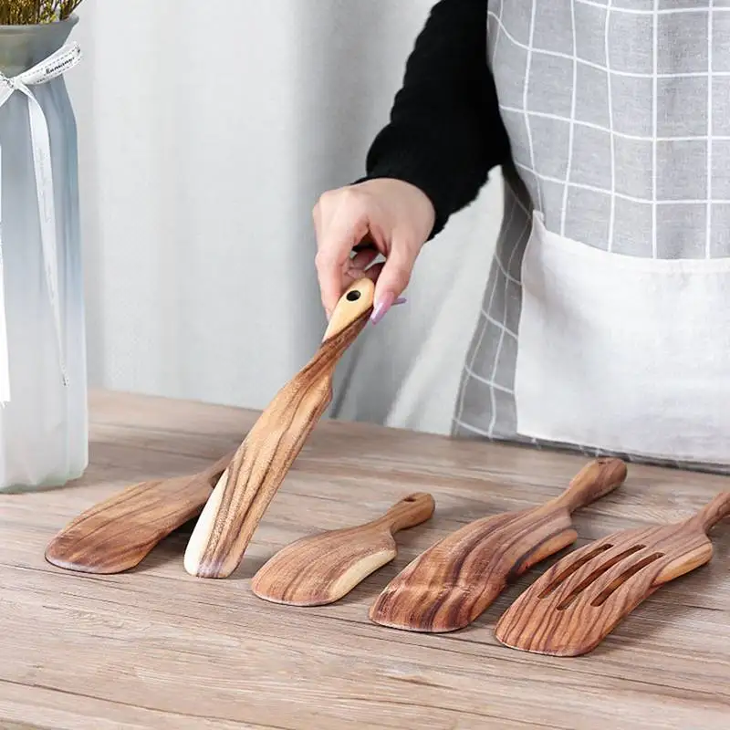 Wooden Spatula For Cooking Slotted Spurtle Kitchen Utensil Non-Stick Long Shank Matter Mixture Shovel Trowel Dinnerware