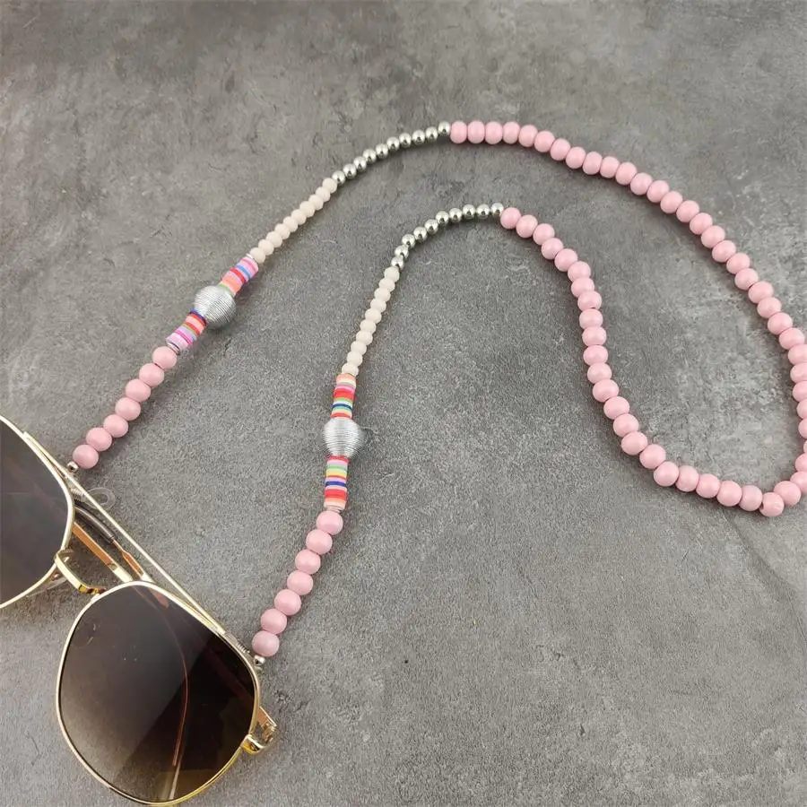 Boho Wood Beads Eyeglass Chains with Silver Ball Metal Sunglasses Reading Glasses Chain Eyewears Cord Holder Neck Strap Rope 2