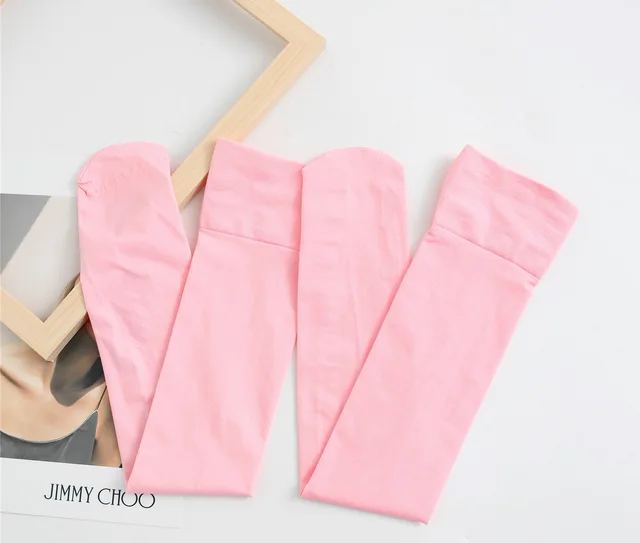 Spring and summer 120d stockings silicone non slip velvet knee length silk stockings women's Japanese wide mouth White Dance soc Pink