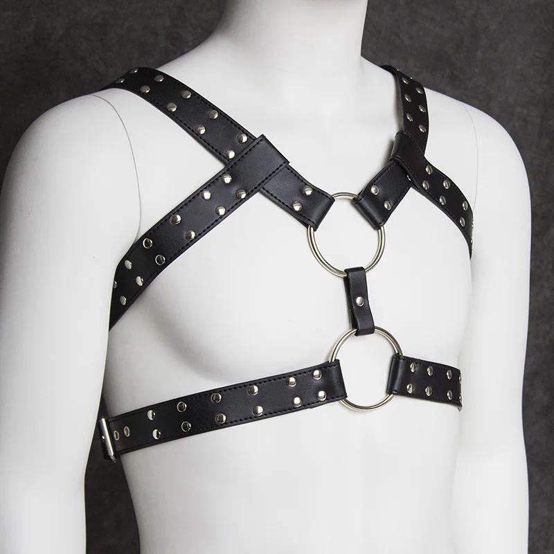 1 Set Pastel Goth Leather Harness Men Sexy Garter Erotico Bdsm Bondage gg Belt Harajuku Punk Rave Metal Buckle Suspenders - Цвет: B