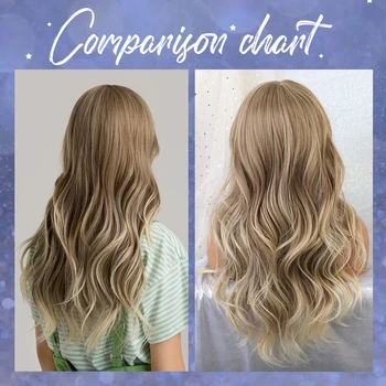 Inhaircube 24‘’Women Synthetic Wigs Long Wavy Ombre Brown Blond with Fluffy Air Bangs Light Hair Free Shipping 5