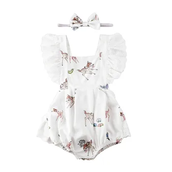 

2020 Newborn Toddler Infant Baby Girls Deer Lace Ruffles Rompers Jumpsuit Headband Newborn Baby Girls Easter Christmas Clothes