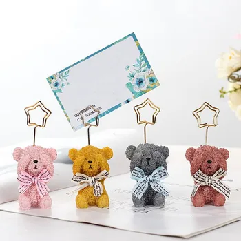

1 Pcs Cartoon Animal Bear Resin Photo Memo Note Card Clips Holder Desk Postcard Clip Card Holder Stationery School Office Gifts