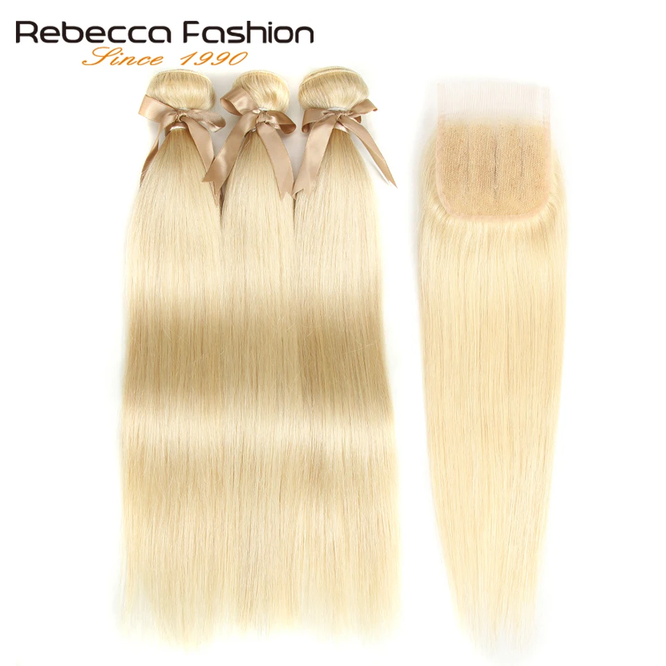 Пряди блонд Rebecca Platinum 613 с застежкой перуанские прямые волосы медовый