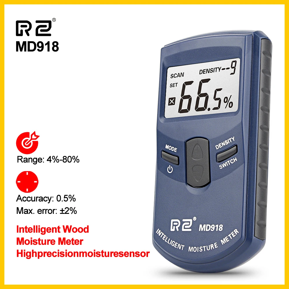 RZ Inductive Wood Timber Moisture Meter Hygrometer Timber Damp Detector Digital Moisture Meter Wood 4~80% MD918-RZ wood moisture meter